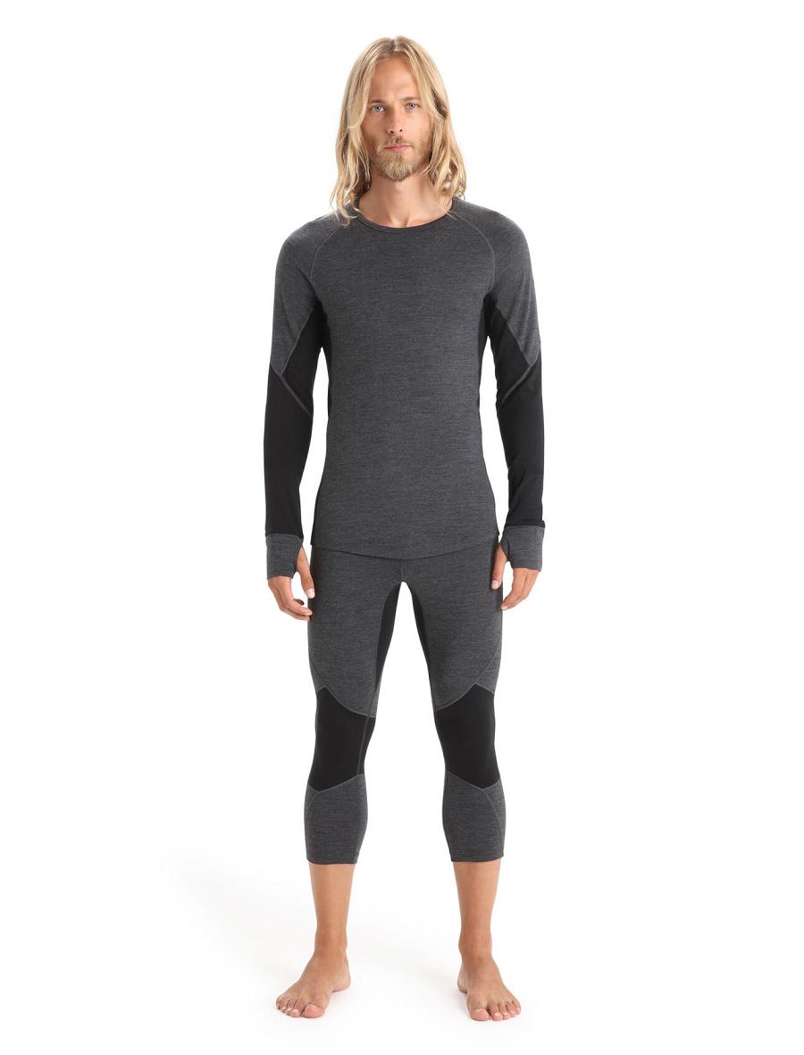 Icebreaker BodyfitZone™ Merino 260 Zone Long Sleeve Crewe Thermal Top Férfi Base Layers Fekete | HU 1382SGLO